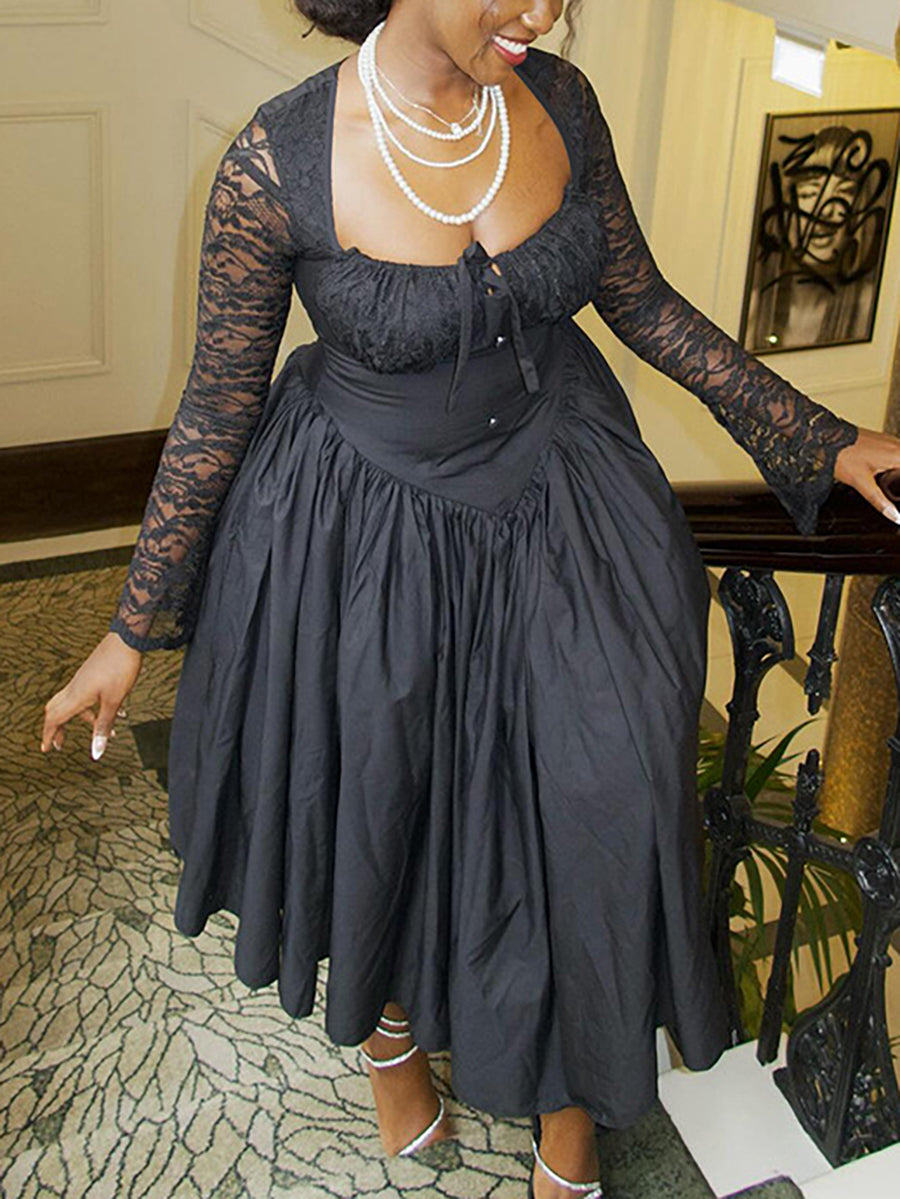 Princess Style Lace Square Neck Dress