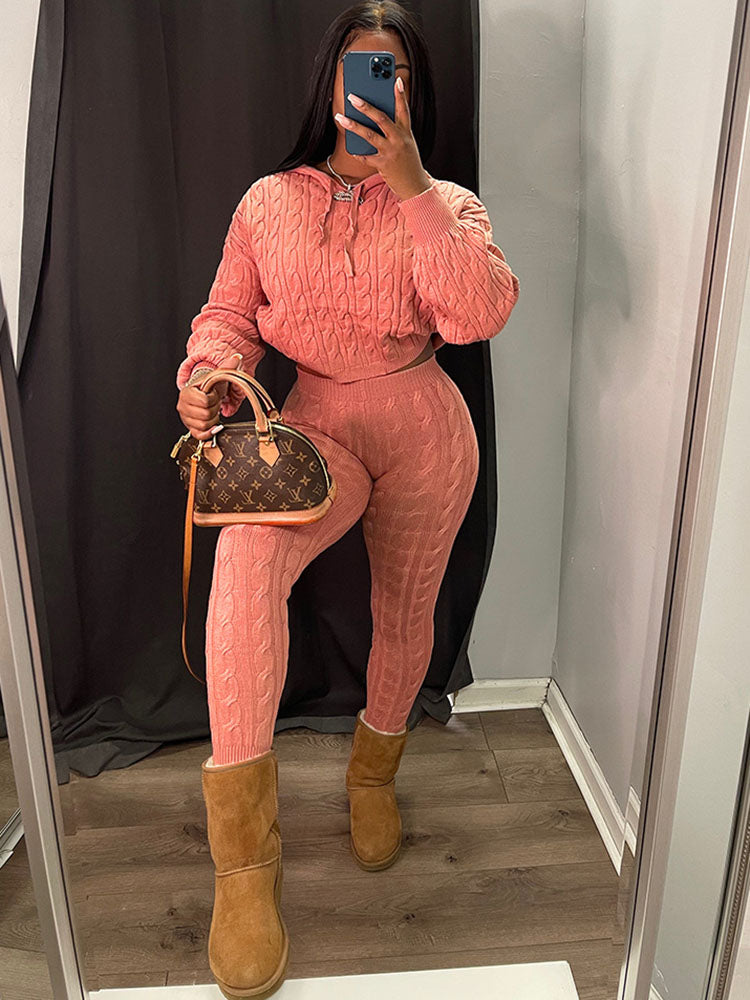 Two Piece Long Sleeves Sweater Pant Suit