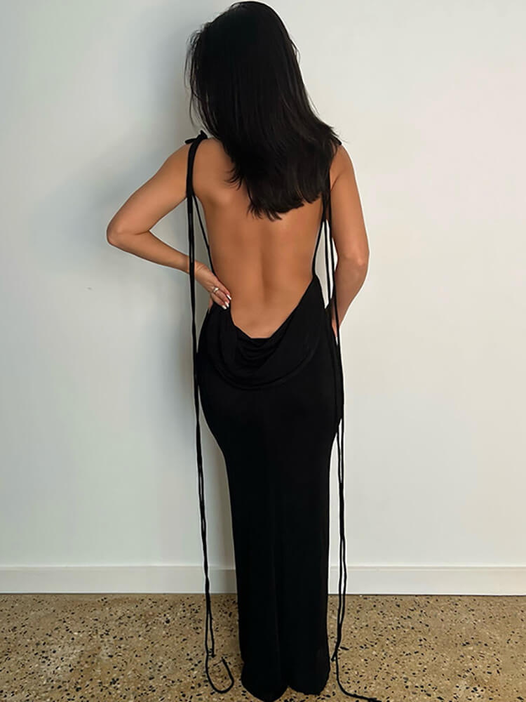 Swing Collar Spaghetti Strap Backless Maxi Dress