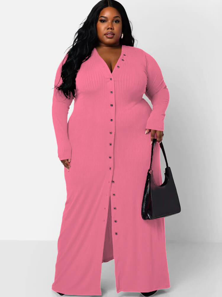 Long Sleeve Ribbed Solid Bodycon Maxi Dress