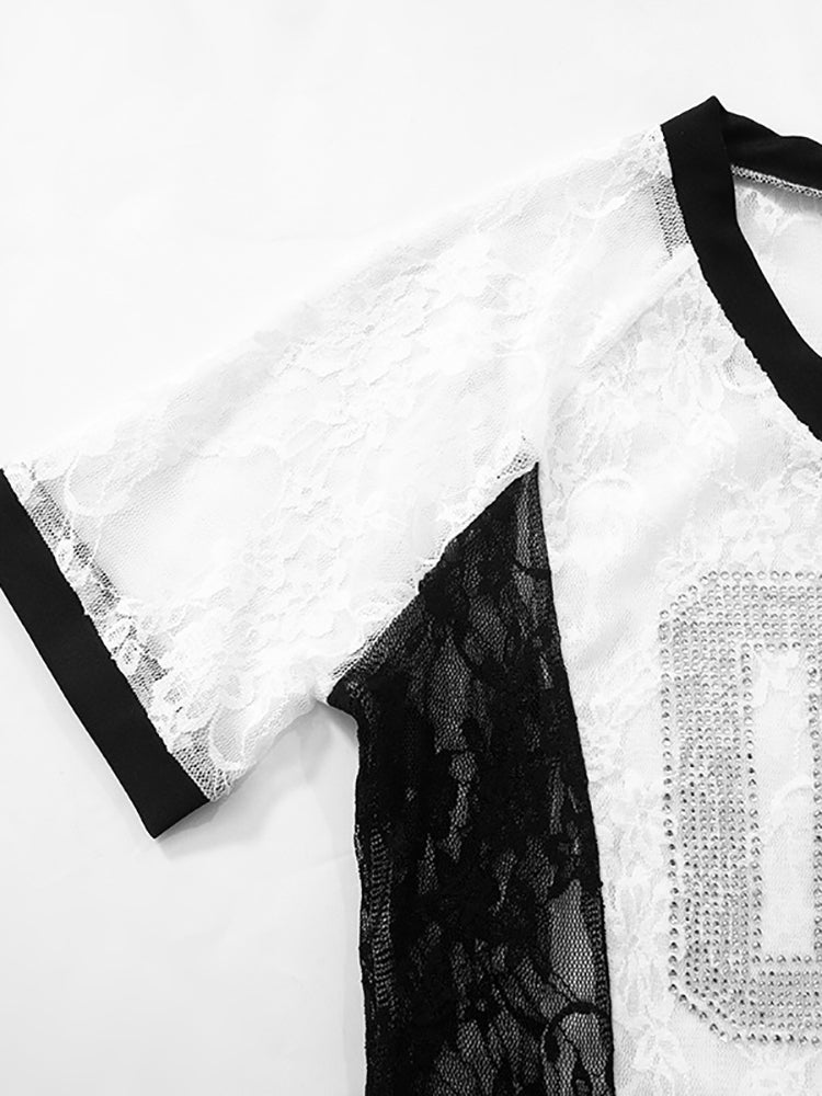 Rhinestone Mesh Lace Crop Top