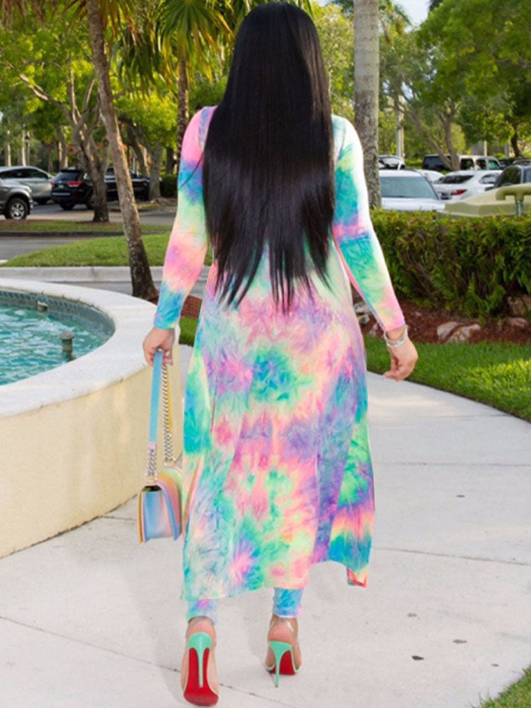 Two Piece Open Front Cardigan Skinny Pants Suit