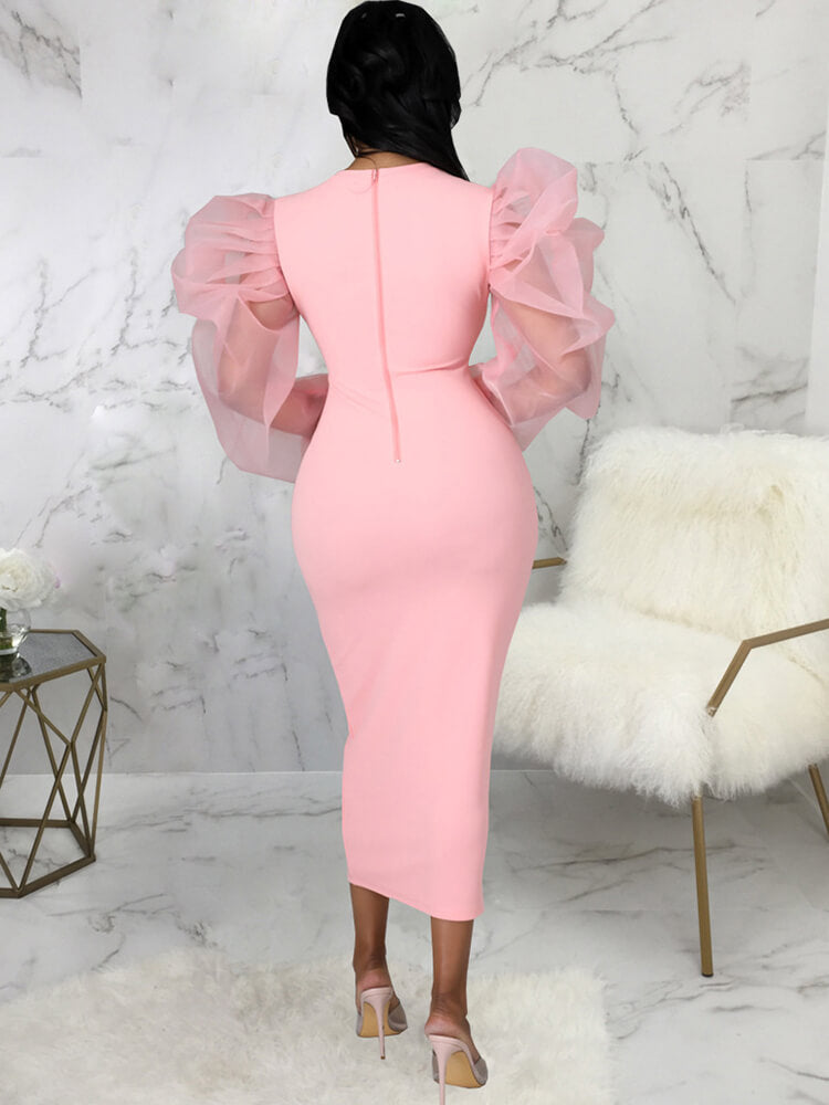 Lantern Sleeve Patchwork Maxi Dress