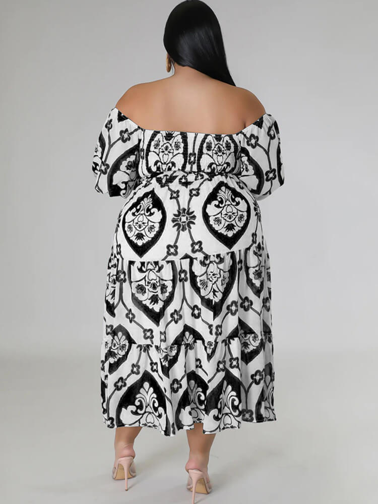 Short Sleeve Off Shoulder Floral Midi Dress