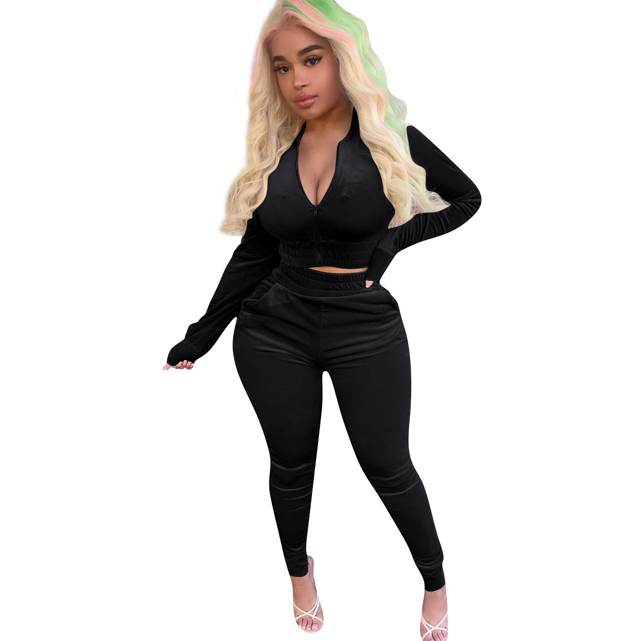 Two Pieces Zipper Jacket  Jogger Pants