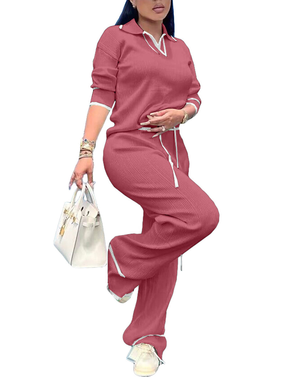 Ensemble pantalon large décontracté en maille