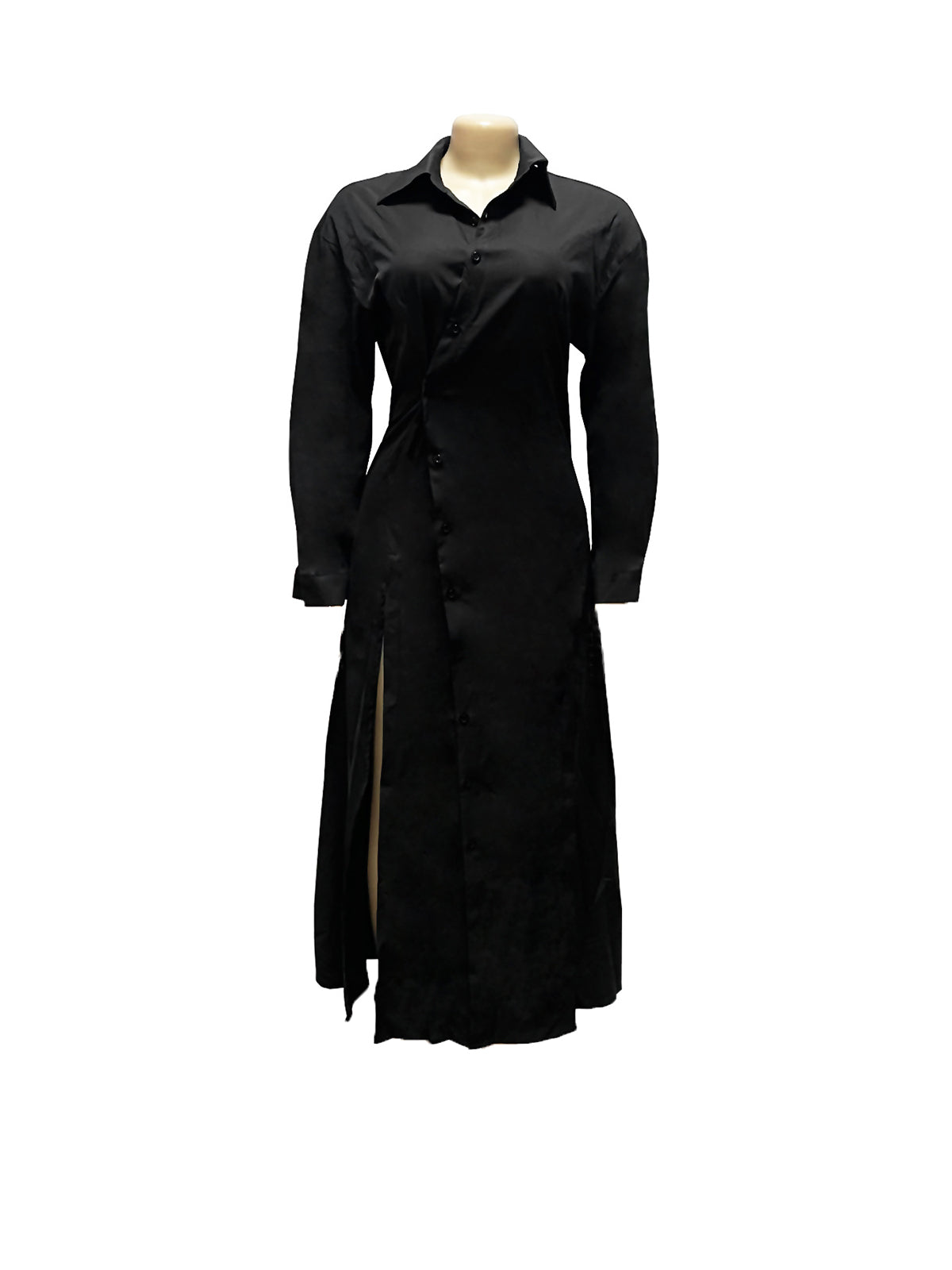 Button-Down Slit Maxi Shirt Dress