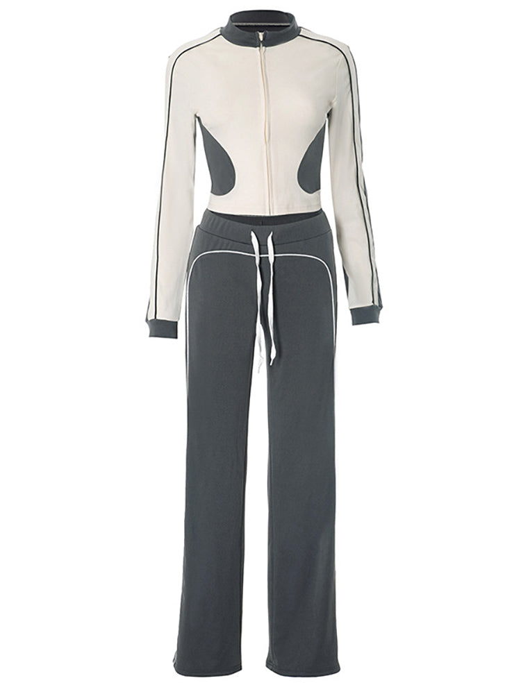 Stand Collar Slim Fit Fitness Jacket and Shorts Set