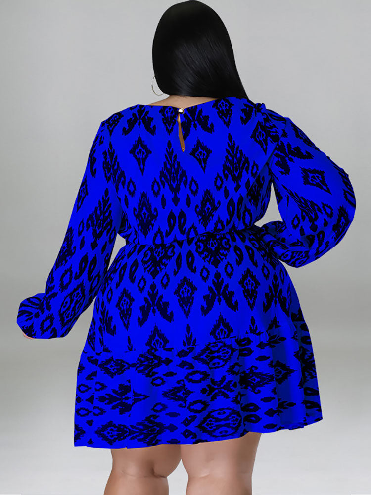 Plus Size Long Sleeves Round Neck Midi Dress