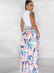 Two Piece Crop Top Floral Print Long Pants
