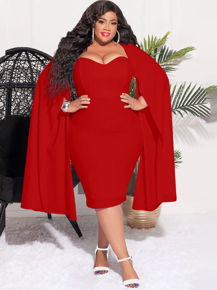 Plus Size Split Sleeves High Waist Midi Dress