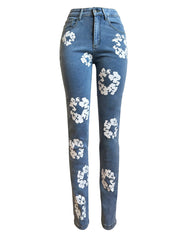 Flower Printed Denim Jeans