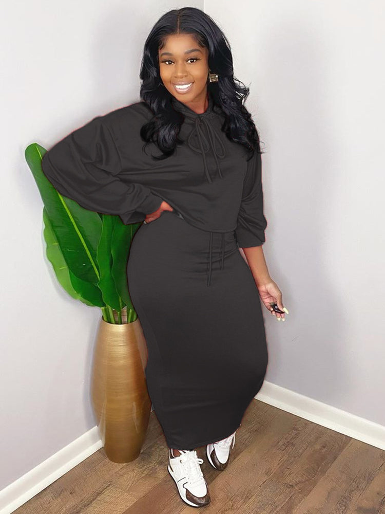 Two Pieces Scoop Neck Rib Crop Top Bodycon Skrit