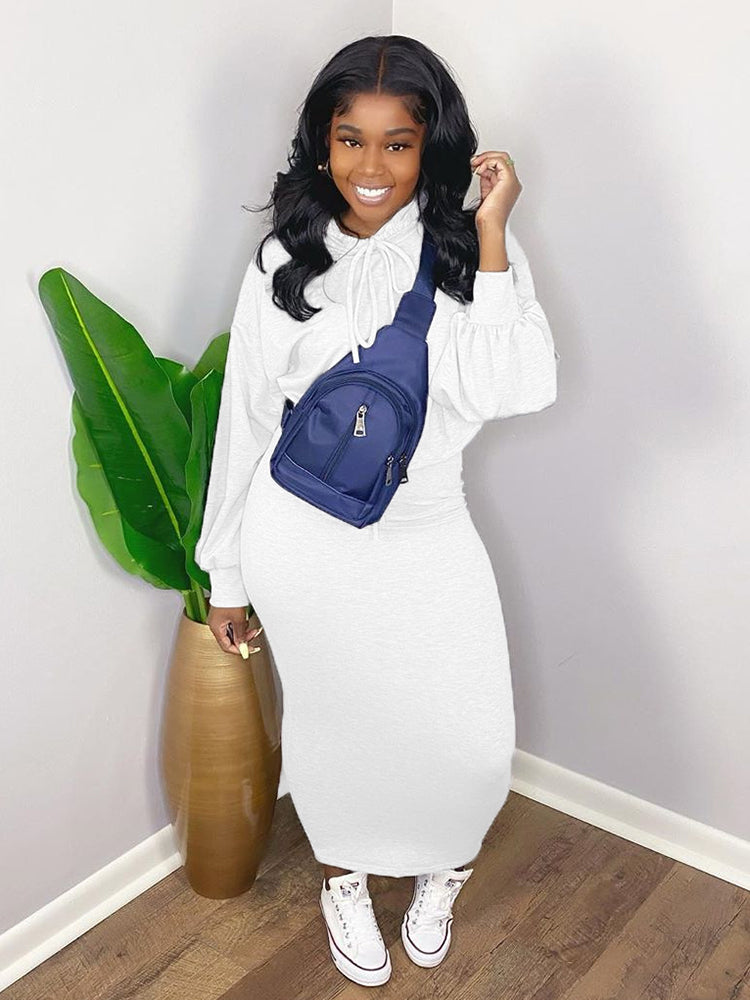 Two Pieces Scoop Neck Rib Crop Top Bodycon Skrit