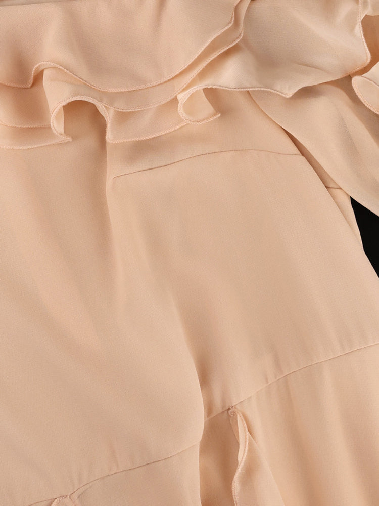 Ruffled Off-Shoulder Pleated Maxi Dress