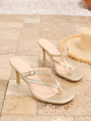 Minimalist Square-Toe Thong Heeled Sandals