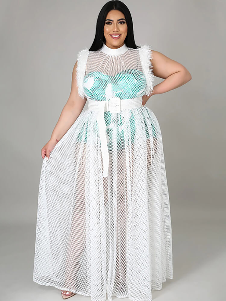 Two Piece Sleevelesss Mesh Dress Romper