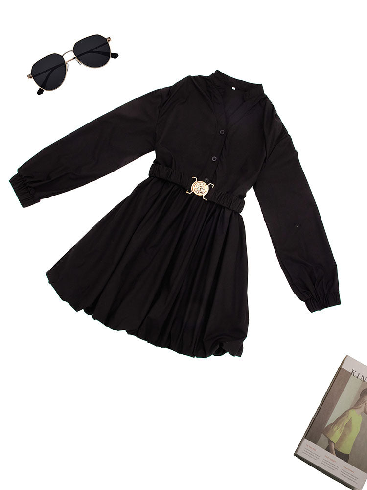 Stand Collar Long Sleeve A-line Mini Dress
