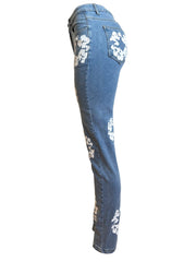 Flower Printed Denim Jeans