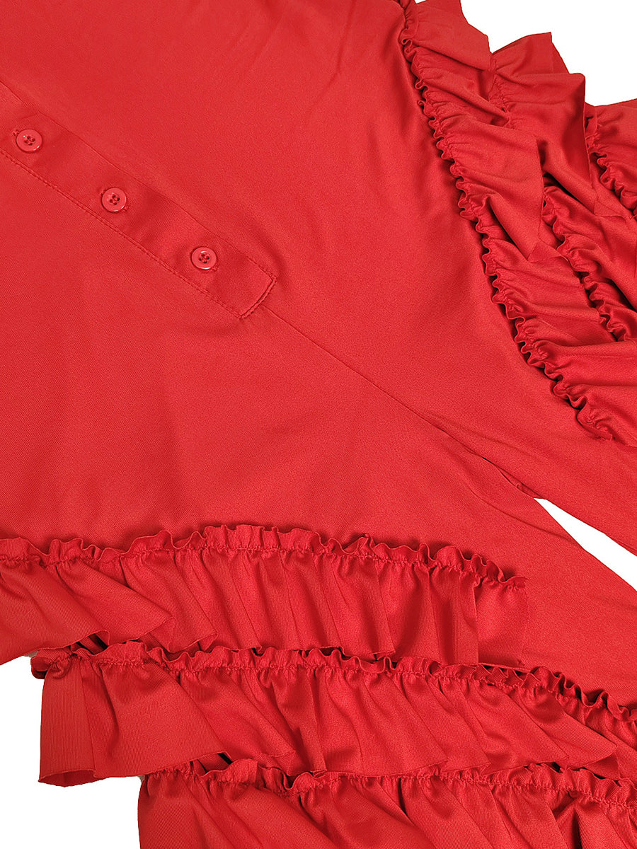 Two Pieces Short Sleeve Ruffle Trim Jumpsuit