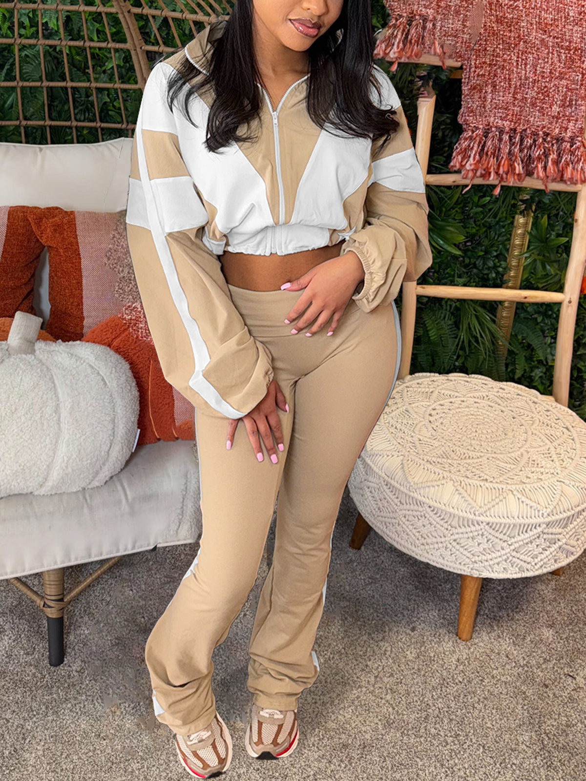 Colorblock Drawstring Waist Tracksuit