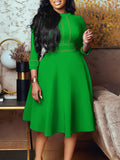 Plus Size Short Sleeve Stand Collar Party Swing Dress