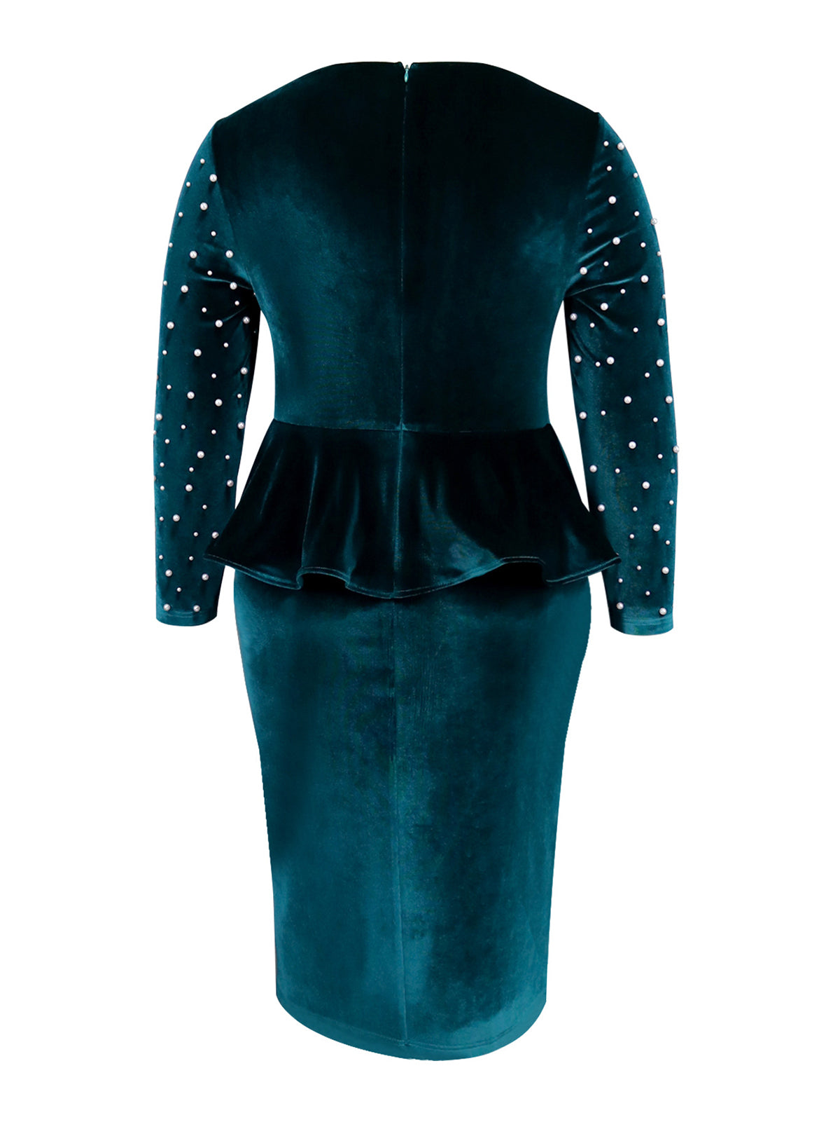 Velvet Ruffle Hem Beaded Midi Dress