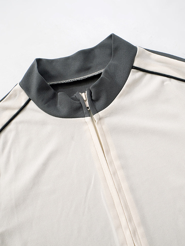 Stand Collar Slim Fit Fitness Jacket and Shorts Set