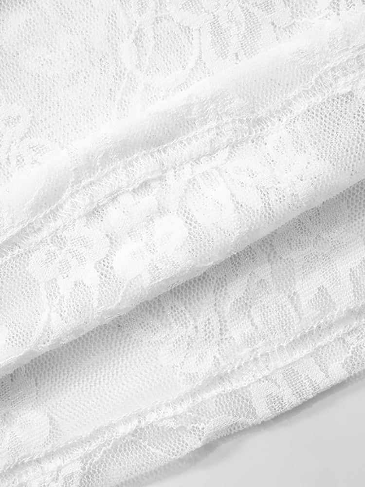 Rhinestone Mesh Lace Crop Top