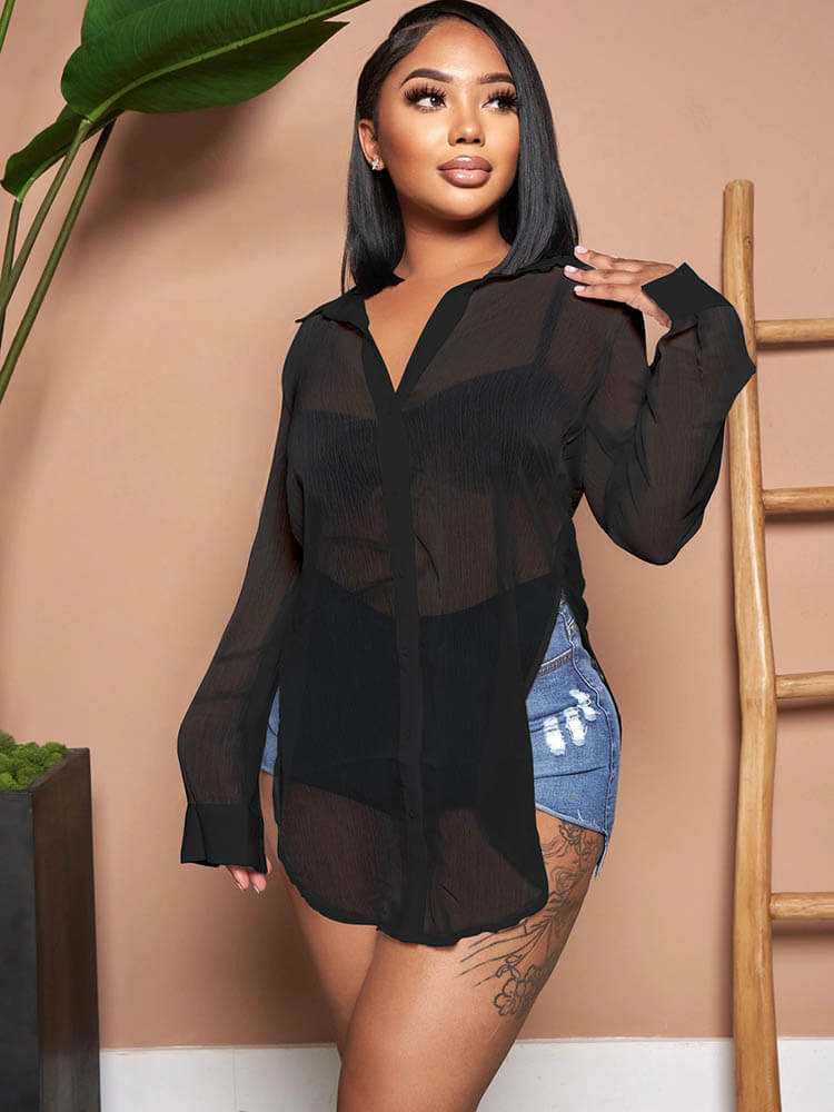 Solid Color Button Down Chiffon Shirts