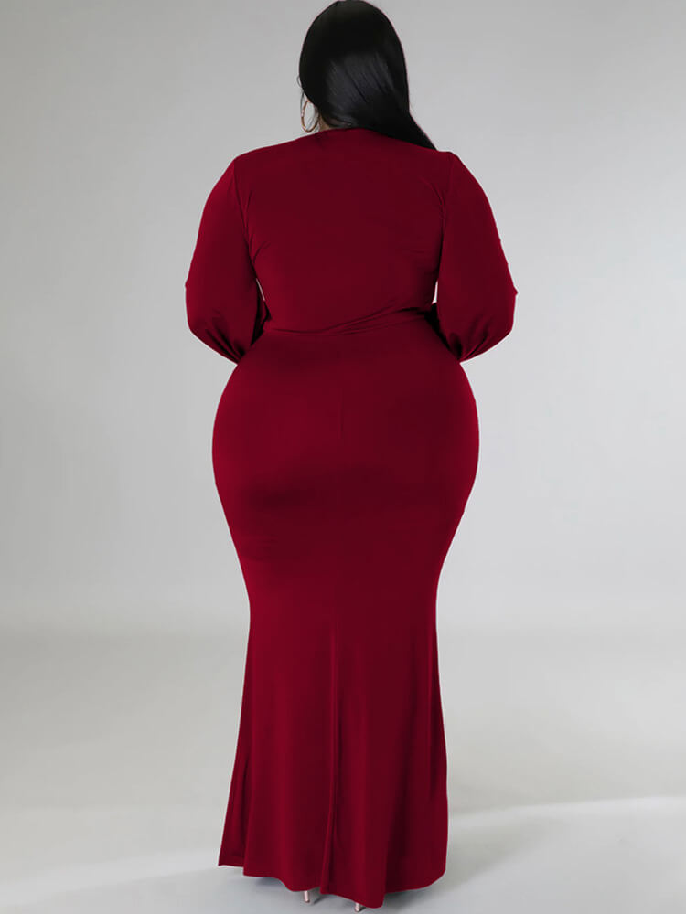 Long Sleeve V Neck Bodycon Maxi Dress