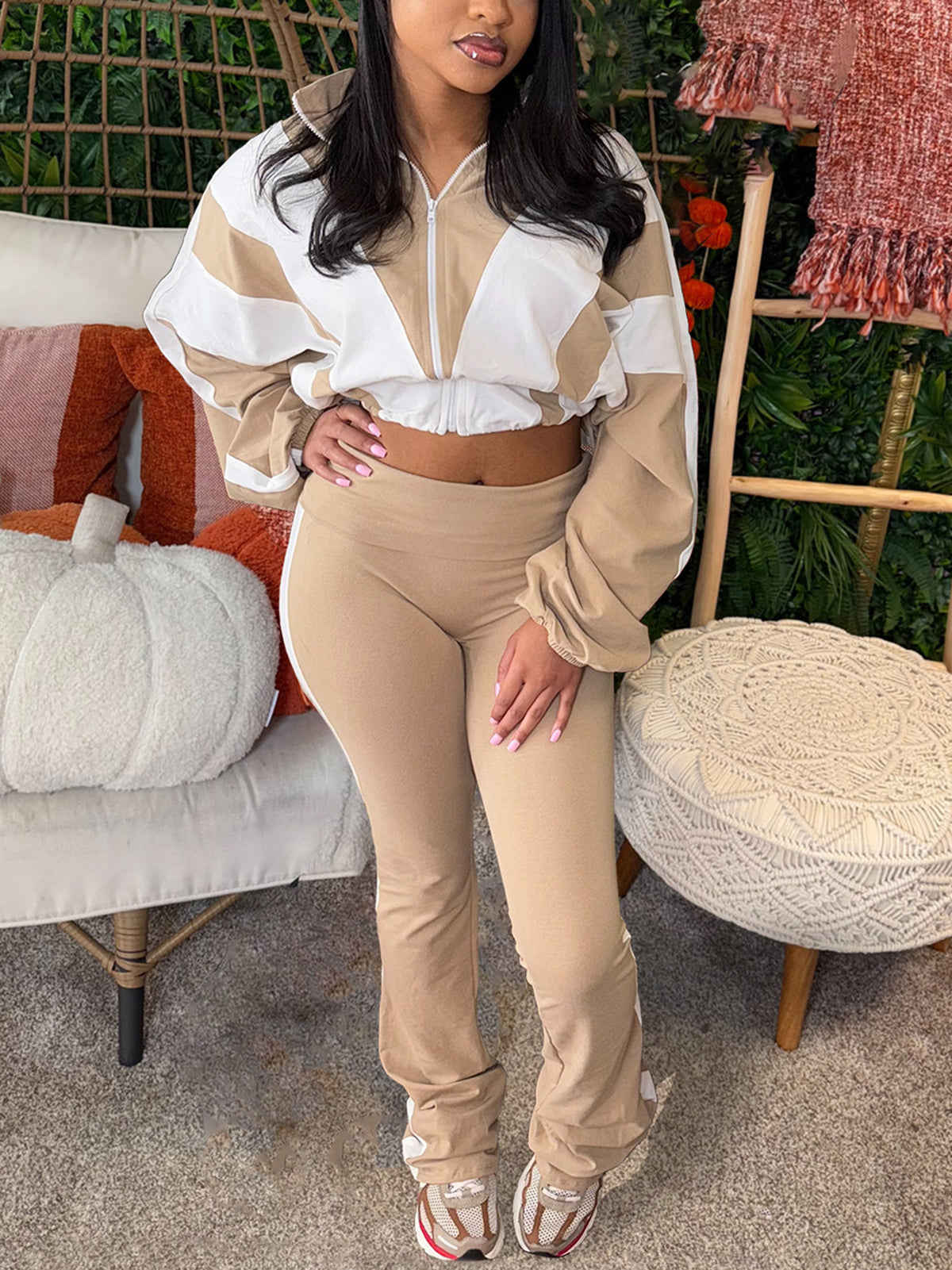 Colorblock Drawstring Waist Tracksuit