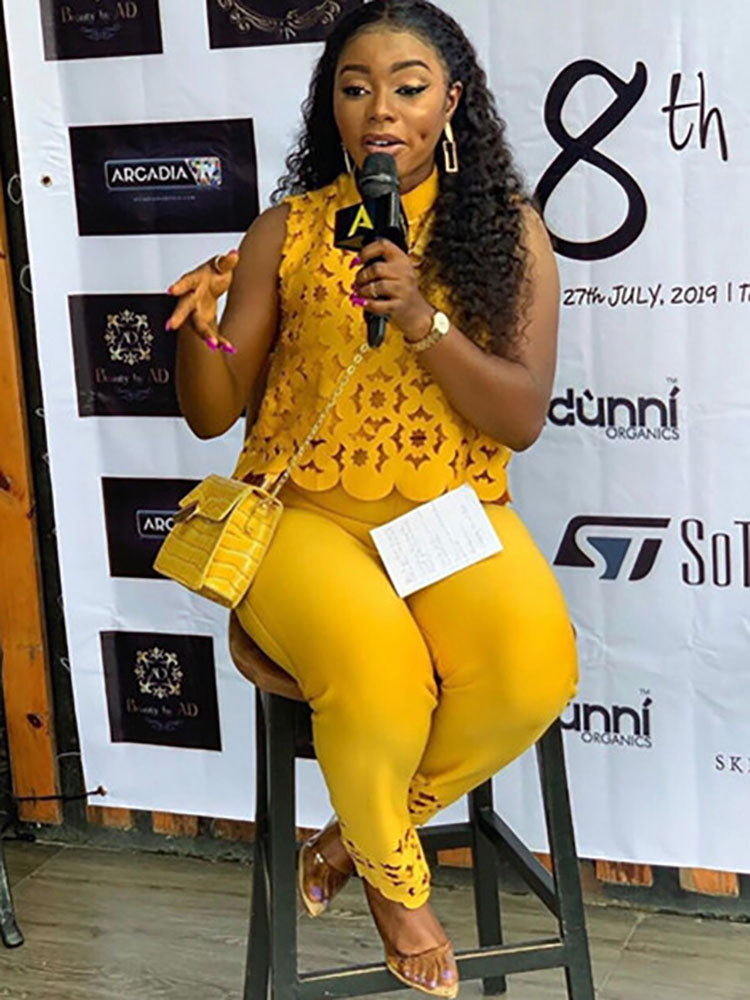 Two Piece Hollow Out Top Long Pants