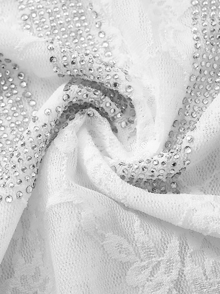 Rhinestone Mesh Lace Crop Top