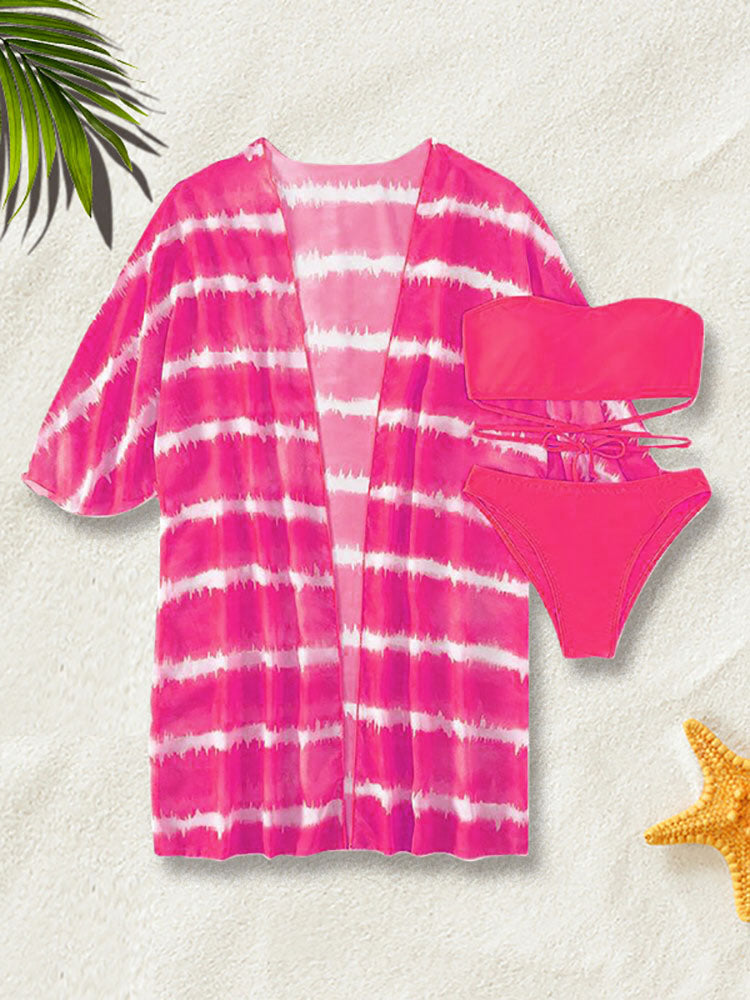 Three Piece Tie Dyed Print Swimsuit