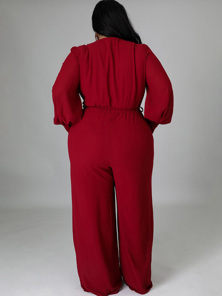 Long Sleeve Solid Bodycon Wide Leg Jumpsuit