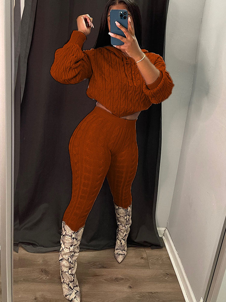 Two Piece Long Sleeves Sweater Pant Suit