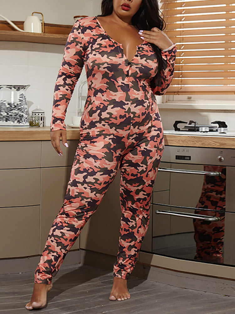 Christmas Print Long Sleeve Jumpsuit