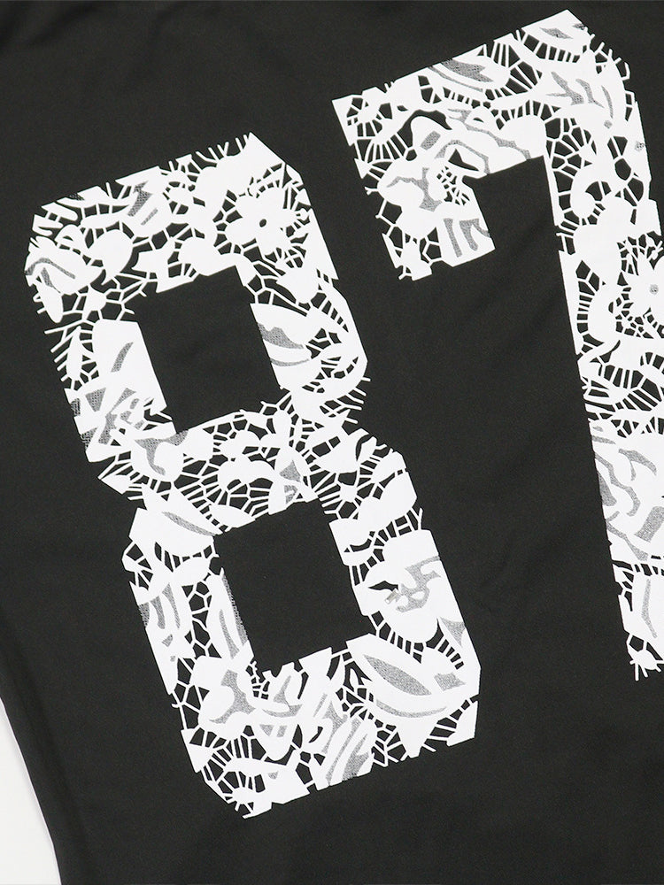 Letter Print Lace Patchwork Maxi Dress