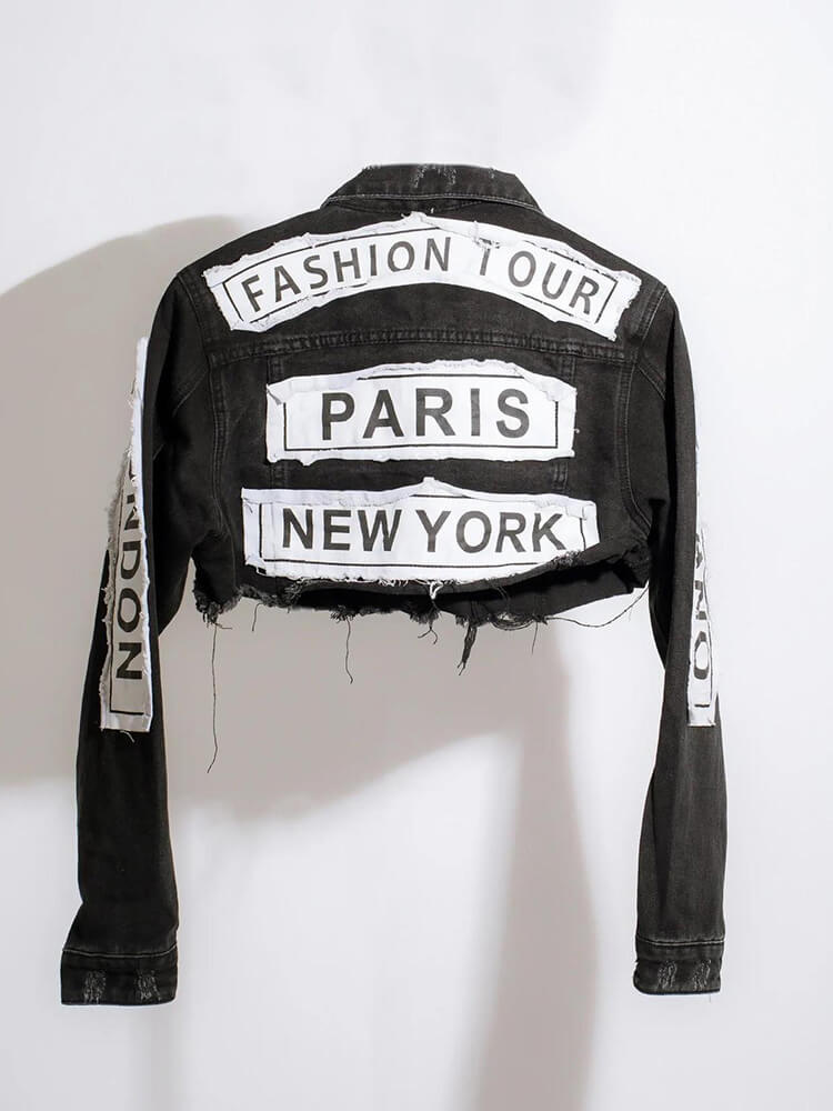 Denim Long Sleeve Letter Print Short Jacket