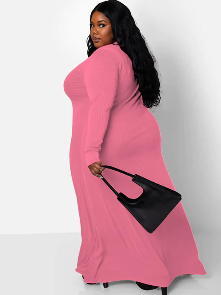 Long Sleeve Ribbed Solid Bodycon Maxi Dress