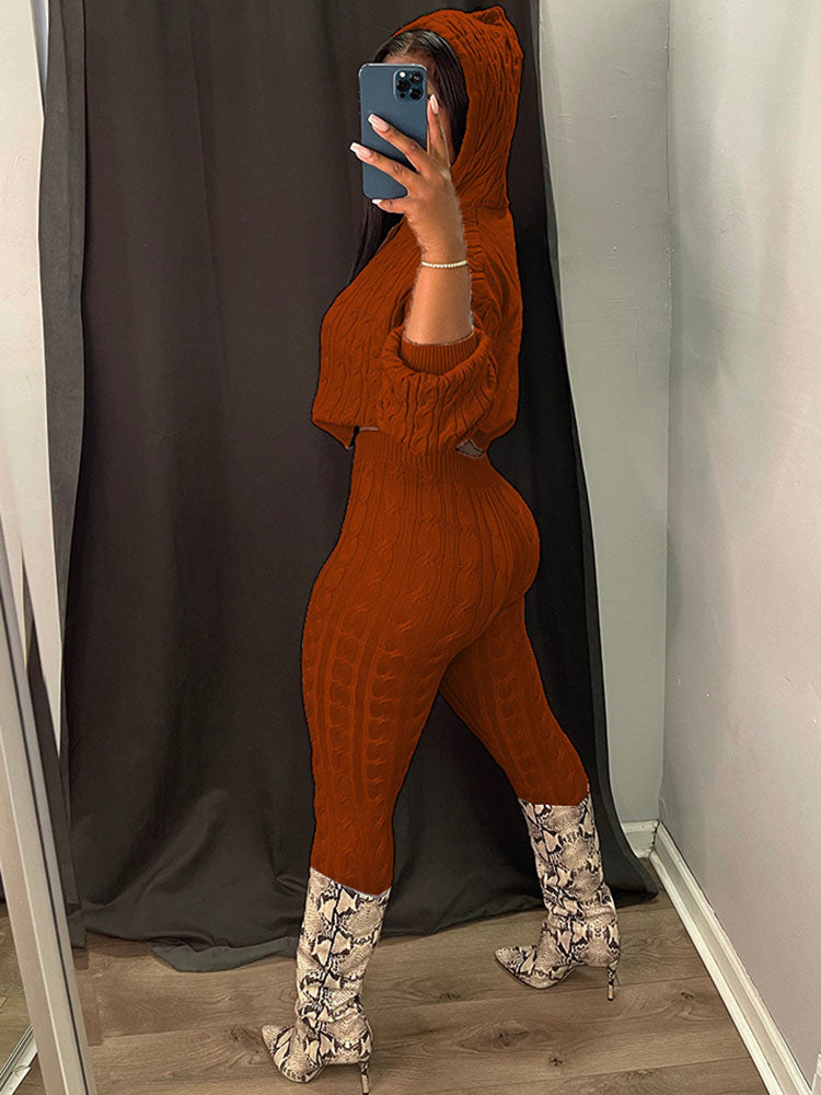 Two Piece Long Sleeves Sweater Pant Suit