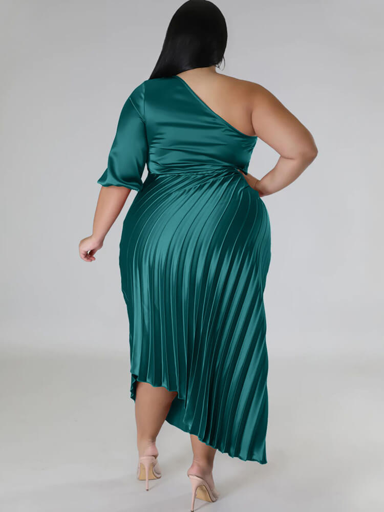One Shoulder Lace Up Ruched Maxi Dress