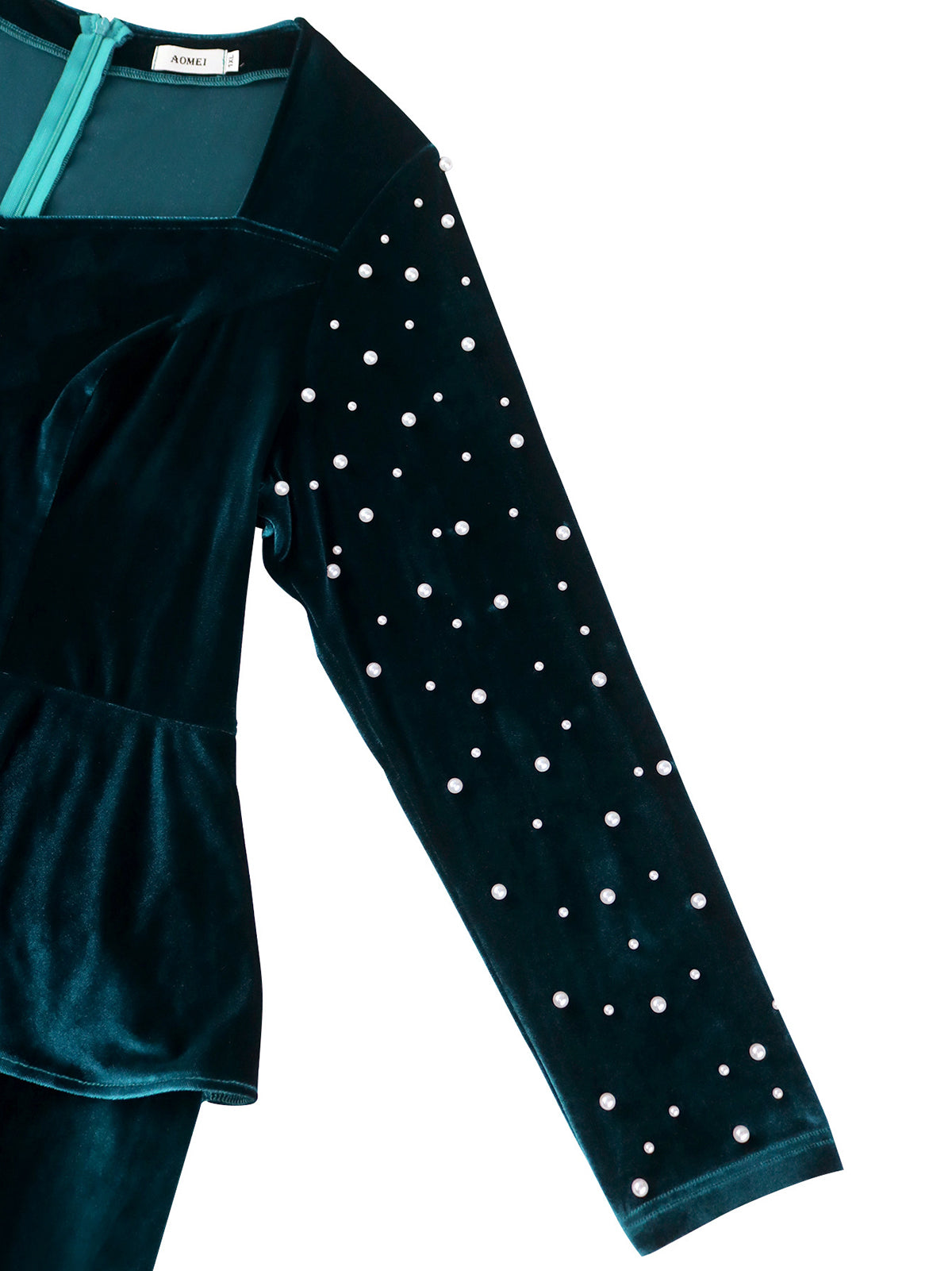 Velvet Ruffle Hem Beaded Midi Dress