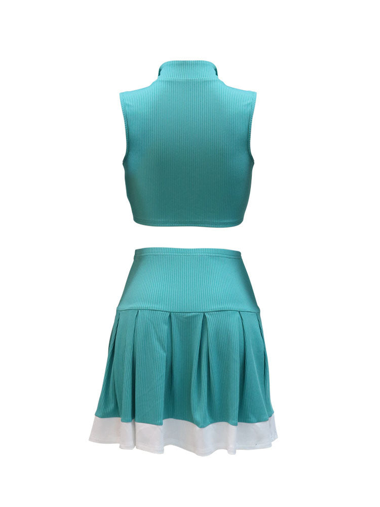 V-Neck Tank Top and Pleated Skirt Set