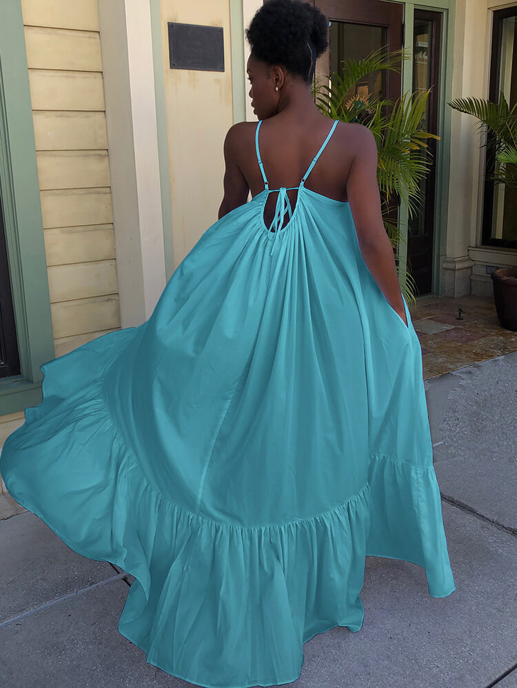 Plus Size Spaghetti Strap Ruffle Beach Maxi Swing Dress