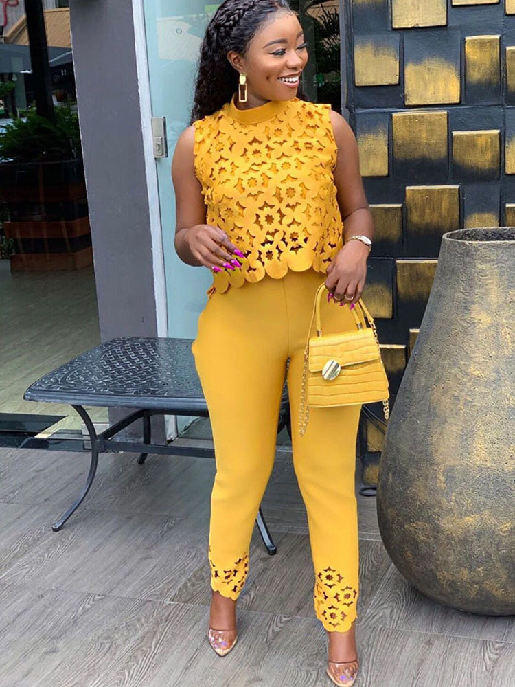 Two Piece Hollow Out Top Long Pants