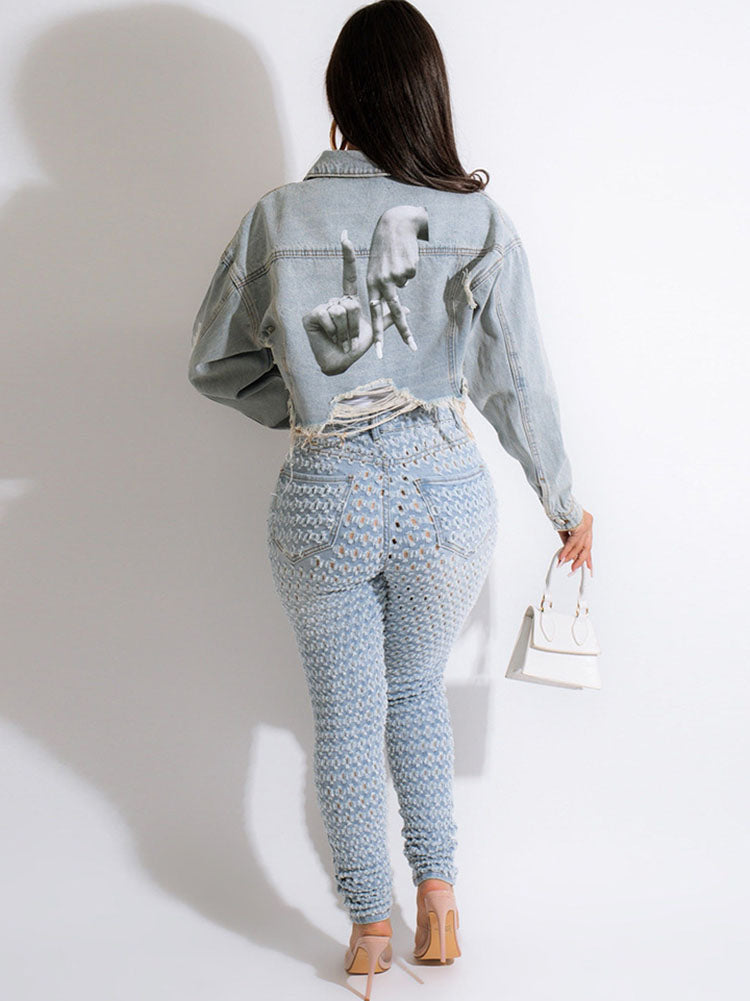 Long Sleeves Lapel Denim Jacket
