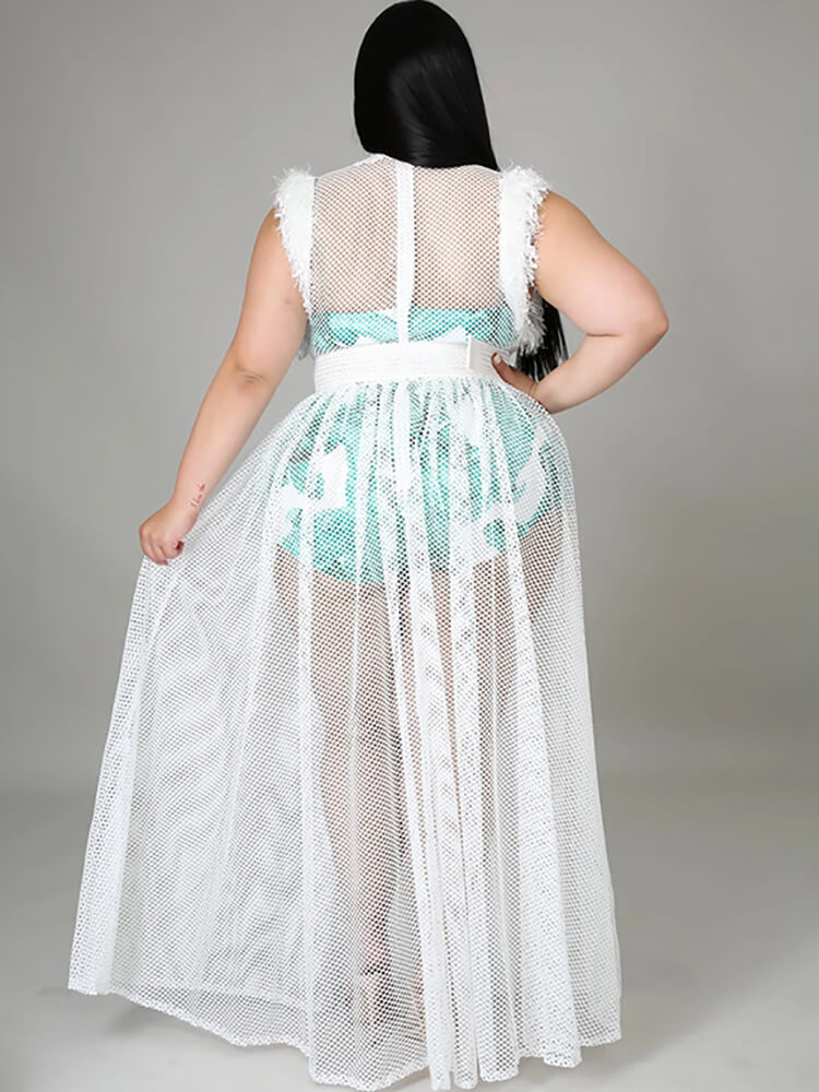 Two Piece Sleevelesss Mesh Dress Romper