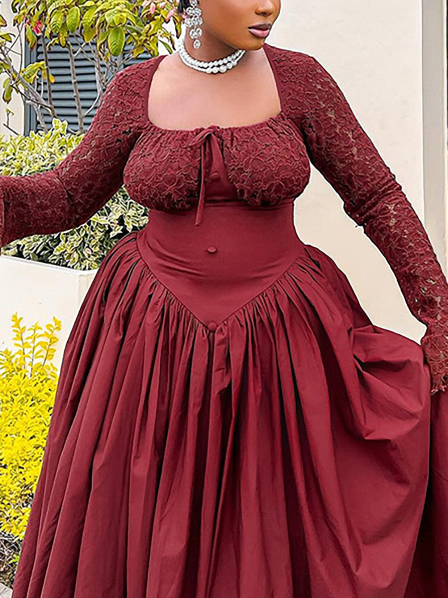 Princess Style Lace Square Neck Dress